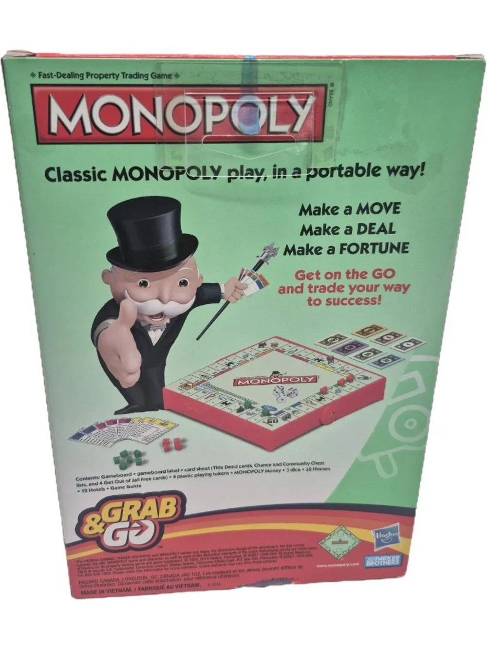 Monopoly Grab & Go Compact Board Game Hasbro Kids Family Travel Version Ages 8+
